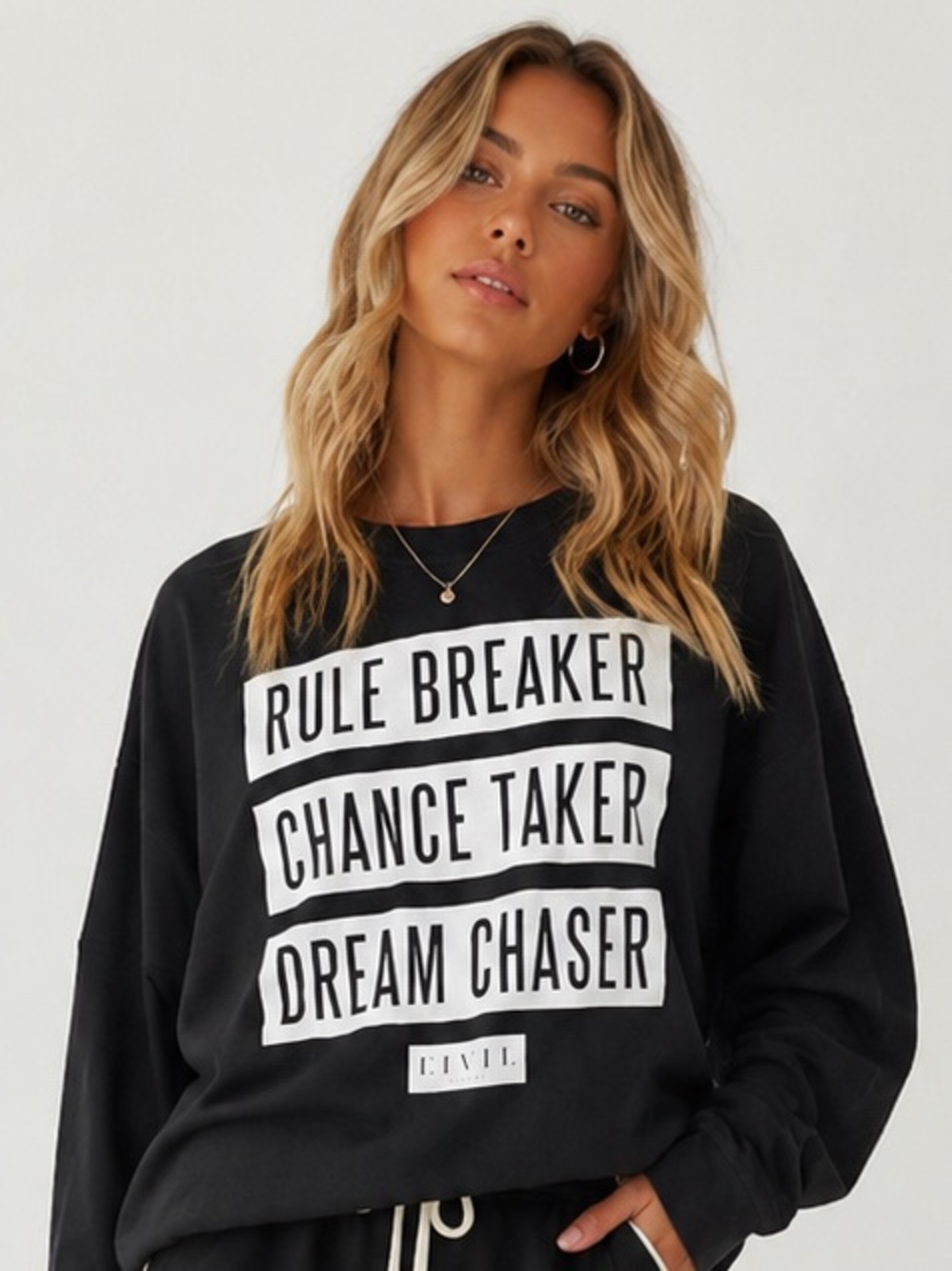 $250 CIVIL REGIME Black Crewneck Sweatshirt with Motivational Graphic Medium New